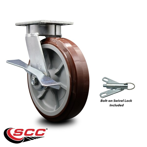 8 Inch Kingpinless Poly on Polyolefin Wheel Swivel Caster with Brake/Swivel Lock